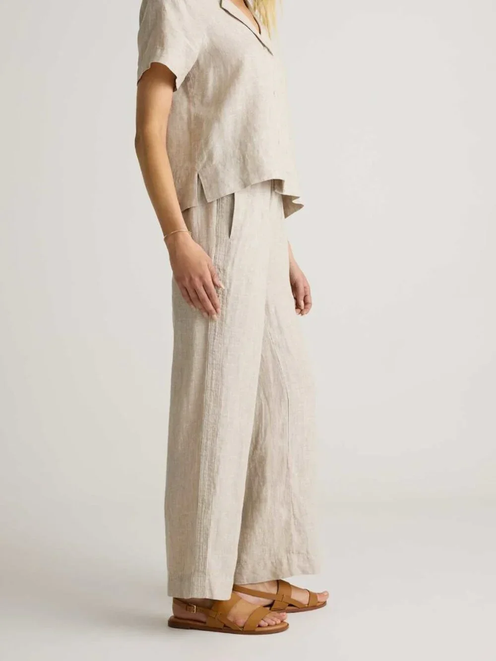 100% European Linen Wide Leg Pants in Flax